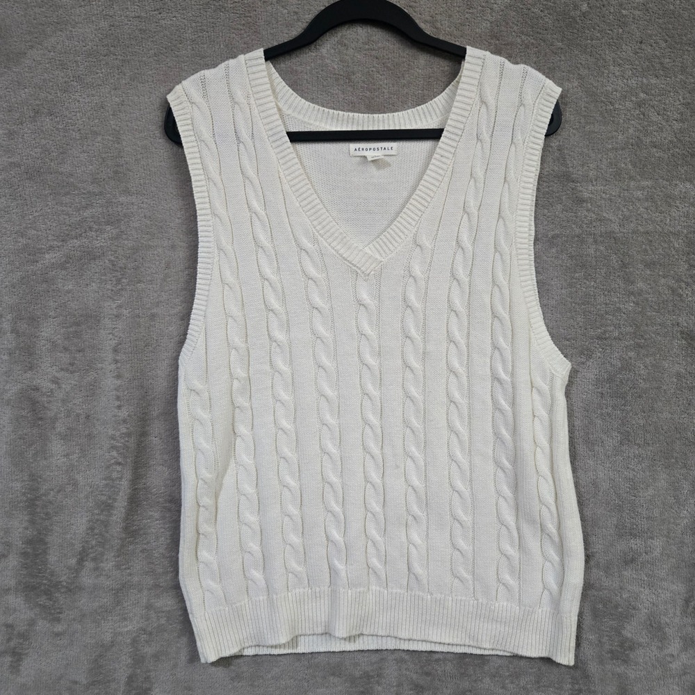 Aeropostale Cable Knit Sweater Vest Small Preppy Tennis Classic Light Academia